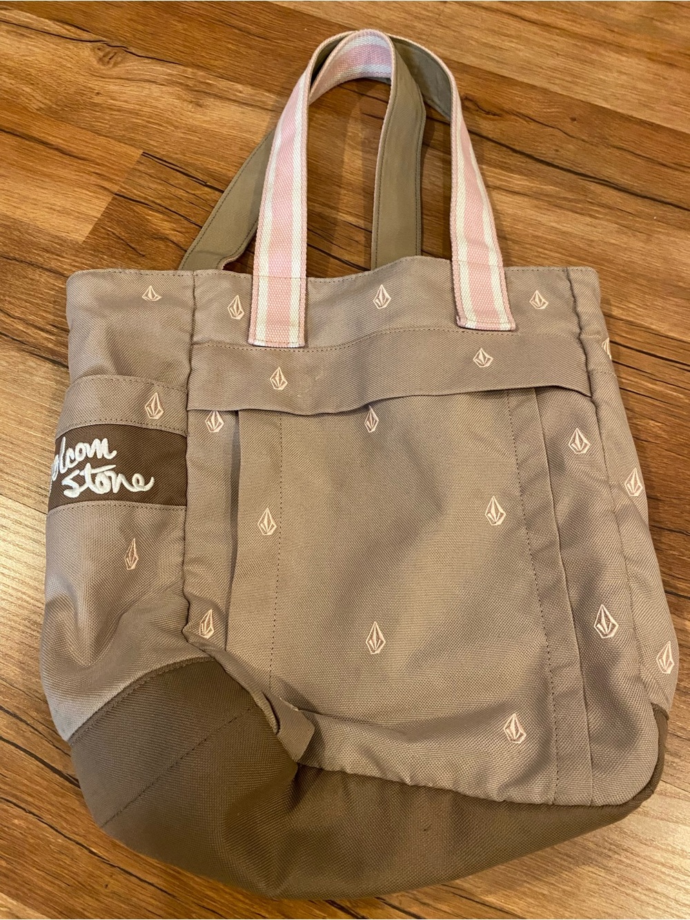 Volcom Stone Tote Bag Women's Y2K 90s Purse Pink Tan Canvas Shoulder Bag